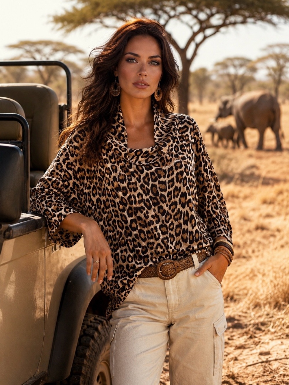CHICO’S baggy tan animal print top
